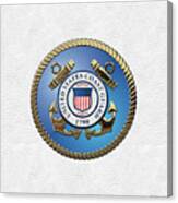 U. S.  Coast Guard  -  U S C G Emblem Over White Leather Canvas Print