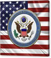 U. S. Department Of State - Emblem Over American Flag Canvas Print