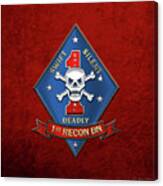 U S M C  1st Reconnaissance Battalion -  1st Recon Bn Insignia Over Red Velvet Canvas Print