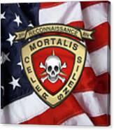 U S M C  3rd Reconnaissance Battalion -  3rd Recon Bn Insignia Over American Flag Canvas Print