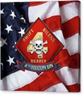 U S M C  4th Reconnaissance Battalion -  4th Recon Bn Insignia Over American Flag Canvas Print