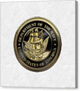 U. S.  Navy  -  U S N  Emblem Black Edition Over White Leather Canvas Print