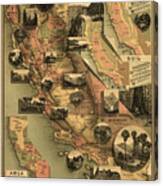 Unique Map Of California 1888 Canvas Print