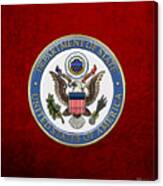 U. S. Department Of State - Dos Emblem Over Red Velvet Canvas Print