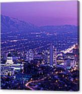 Usa, Utah, Salt Lake City, Aerial, Night Canvas Print