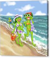 Vacation Beach Frog Girls Canvas Print
