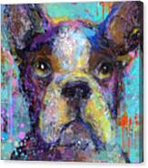 Vibrant Whimsical Boston Terrier Puppy Dog Painting Canvas Print