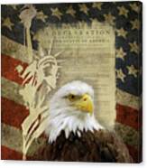 Vintage Americana Patriotic Flag Statue Of Liberty And Bald Eagle Canvas Print