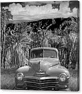 Vintage Blue Plymouth Automobile In Black And White Canvas Print