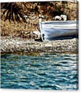 Vintage Grey Boat So Close So Far Canvas Print
