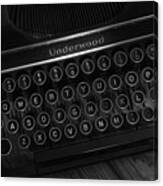 Vintage Underwood Typewriter Black And White Canvas Print