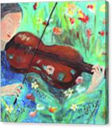 Violinist In Garden Canvas Print
