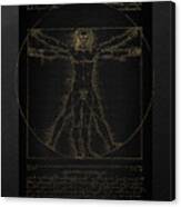 Vitruvian Man By Leonardo Da Vinci In Gold On Black Canvas Print