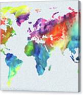 Vivid Watercolor Map Of The World Canvas Print