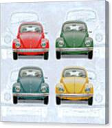 Volkswagen Type 1 - Variety Of Volkswagen Beetle On Vintage Background Canvas Print