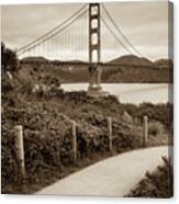 Walking To The Golden Gate Bridge - California - Sepia Edition Canvas Print