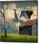 Wash On The Line By Abandoned House Canvas Print