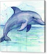 Watercolor Dolphin Painting - Facing Right Canvas Print