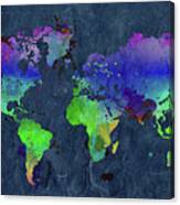 Watercolor World Map Blue Canvas Print