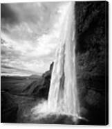 Waterfall In Iceland Black And White Canvas Print
