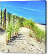 Waterfront Sand Dune And Grass Canvas Print