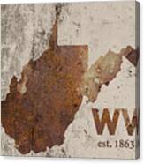 West Virginia State Map Industrial Rusted Metal On Cement Wall With Founding Date Series 014 Canvas Print