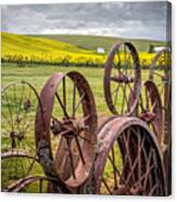 Wheel Fence And Canola Field Canvas Print