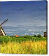 Windmills In Kinderdijk, Holland, Netherlands Canvas Print