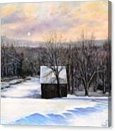 Winter Moonset In The Berkshires Canvas Print