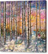 Dylan's Snowman - Winter Sunset Landscape Impressionistic Painting With Palette Knife Canvas Print