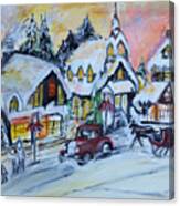 Winter Village Scene Canvas Print