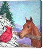 Winterscape With Horse And Cardinal Canvas Print