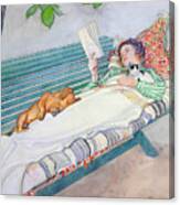 Woman Lying On A Bench Canvas Print