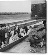 Worker Unloads Trailer From Flat Rail Car Canvas Print