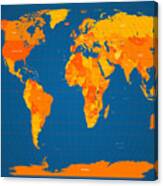 World Map In Orange And Blue Canvas Print