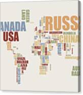 World Map In Words 2 Canvas Print