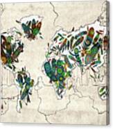 World Map Mandala Feathers Canvas Print