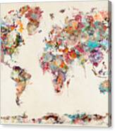 World Map Watercolor Deux Canvas Print