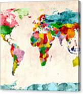 World Map Watercolors Canvas Print