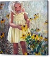 Yellow Dress And Coneflowers Canvas Print