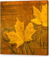 Yellow Leaves On Wood Still Life Canvas Print