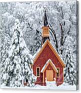 Yosemite Chapel In The Snow Canvas Print