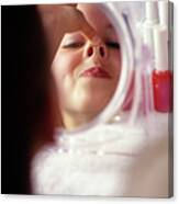 Young Girl With Funny Face In Mirror Canvas Print