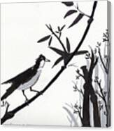 Zen Sumi Bird 1a Black Ink On Watercolor Paper By Ricardos Canvas Print