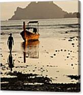 A Man Walking Away From His Longtail #1 Canvas Print
