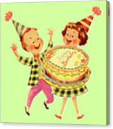 Boy And Girl With Birthday Cake #1 Canvas Print