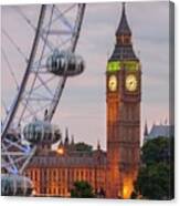 England, London, Great Britain, City Of Westminster, Big Ben And Part Of Millennium Wheel #1 Canvas Print