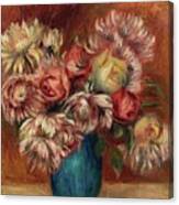 Flowers In A Green Vase Canvas Print