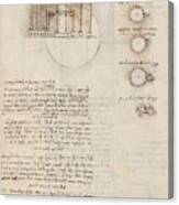 Folio F 97v. Codex Madrid I -ms. 8937- 'treaty Of Statics And Mechanics', 192 Folios With 384 Pag... #1 Canvas Print
