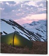 Green Tent On Amazing Sunset Mountains #1 Canvas Print